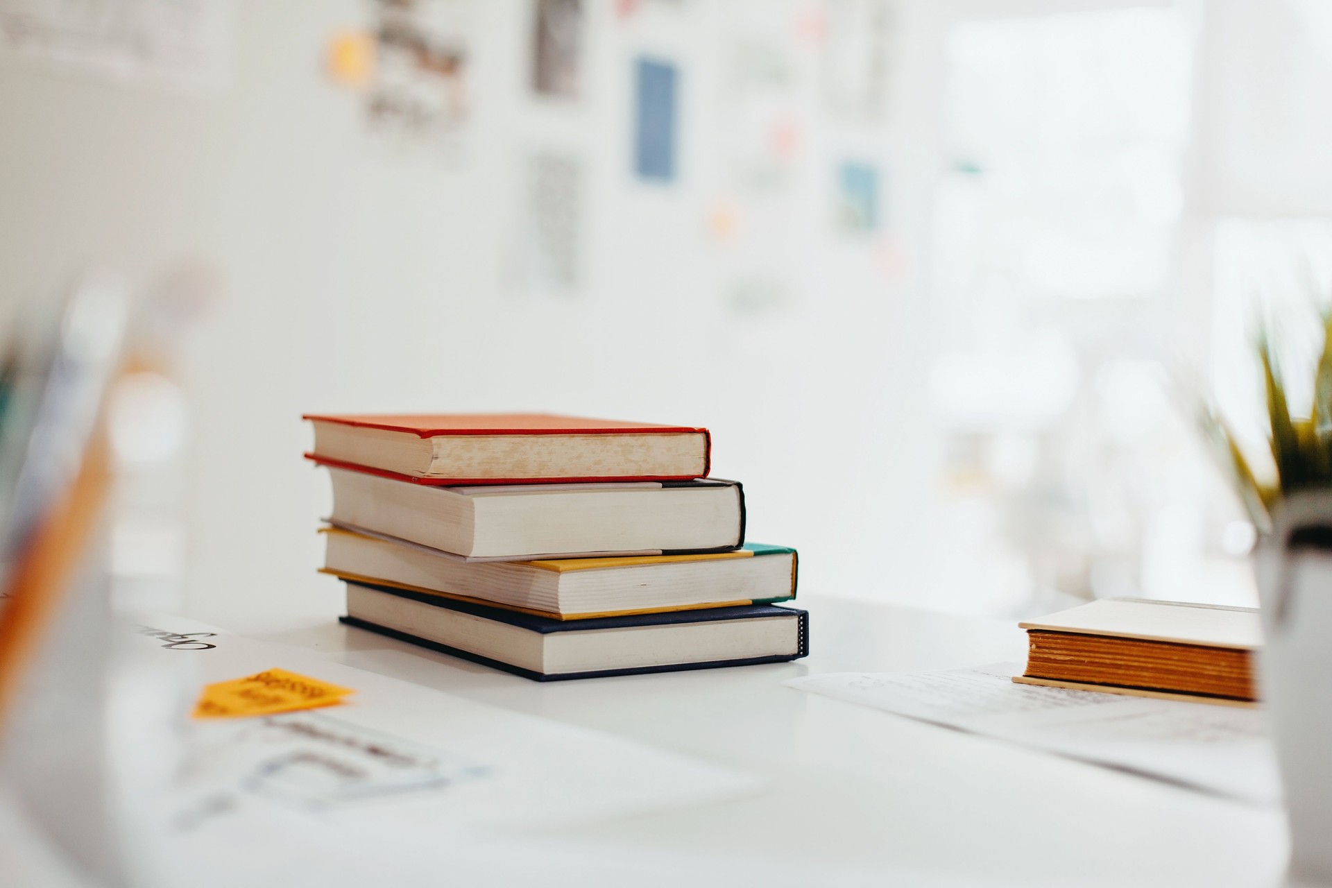 Books on desk in modern design office